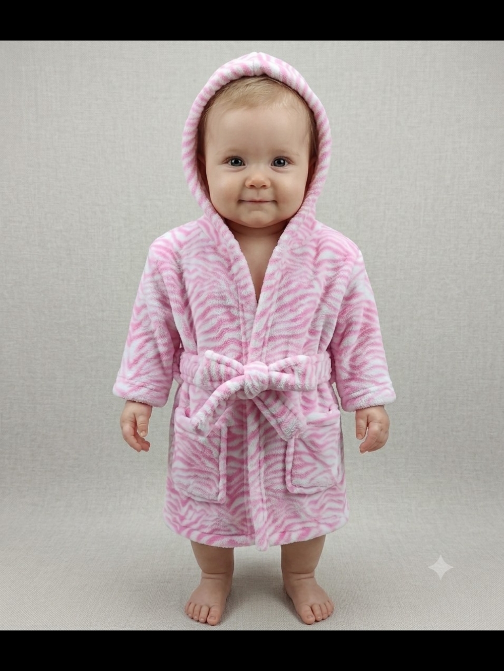 Baby Kiss Plush Hooded Baby Robe in Pink Zebra Print